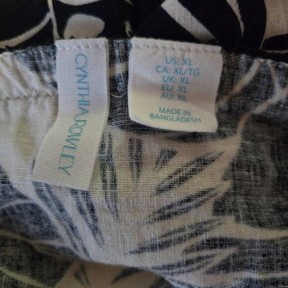 Cynthia Rowley Linen Blouse Women’s Size XL Black White Leaf Square Neck Top - Picture 6 of 6